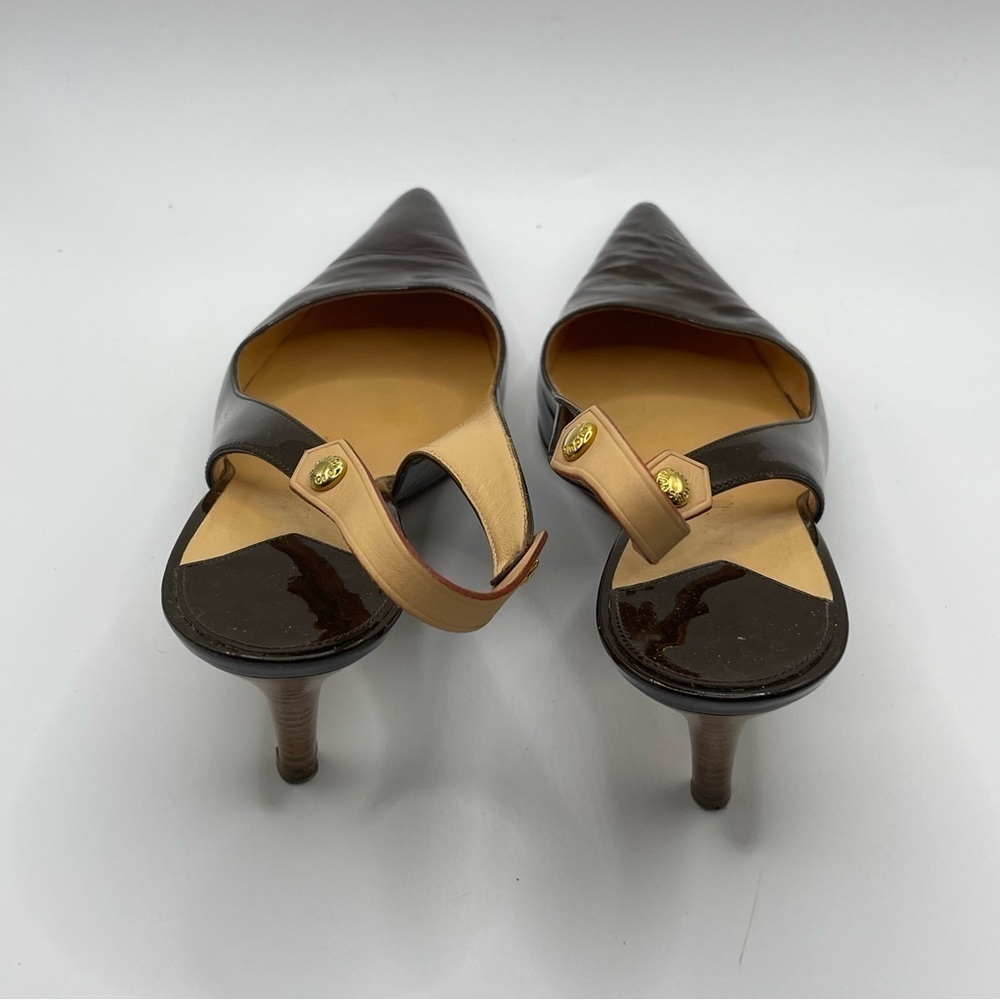 Louis Vuitton | Brown Patent Leather Pointed
Toe Slingback Sandals Heals | EU36 - Picture 9 of 15
